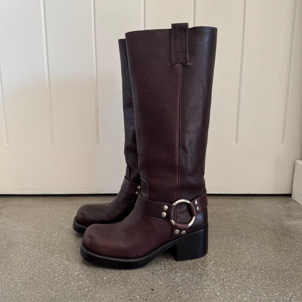 Jeffrey Campbell Reflectn Harness Strap Brown Riding Boots